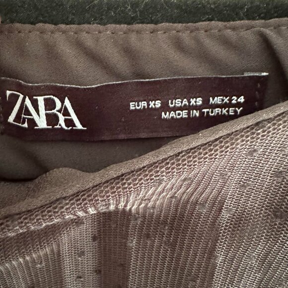 Zara Black Midi Skirt Mesh Polka Dot SZ XS - Picture 4 of 5